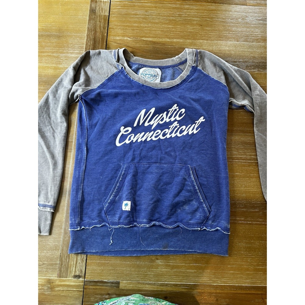Vintage Y2K Sweatshirt Connecticut Off Shoulder Ragged Hem Ladies Small